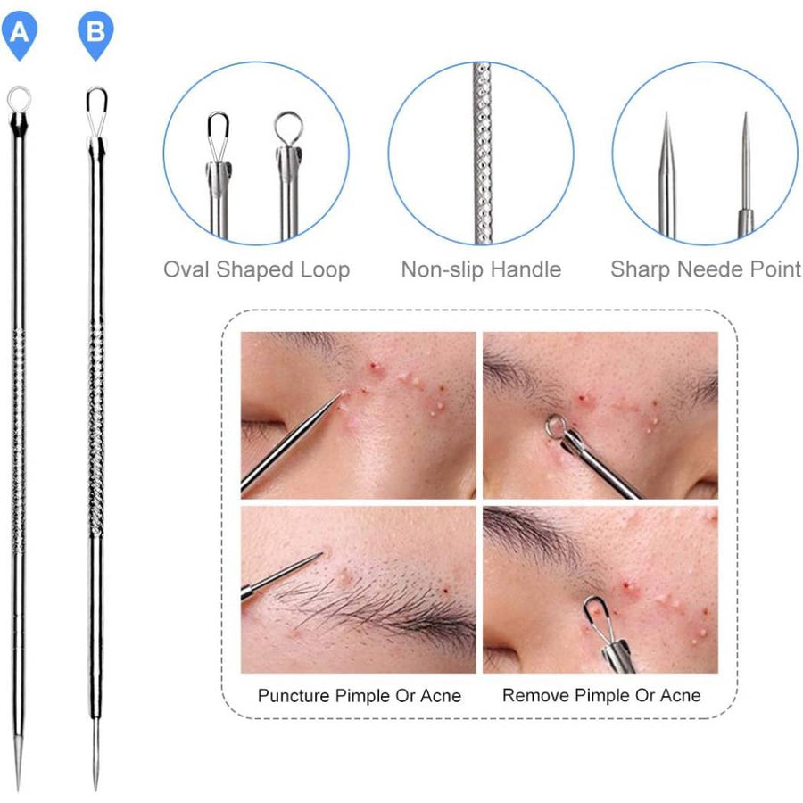 LEKADOL Acne Needle Set Blackhead Pimple Acne Whitehead Removal Needle Kit Acne Treatment Tool, Stainless Steel, 4Pcs, B23001