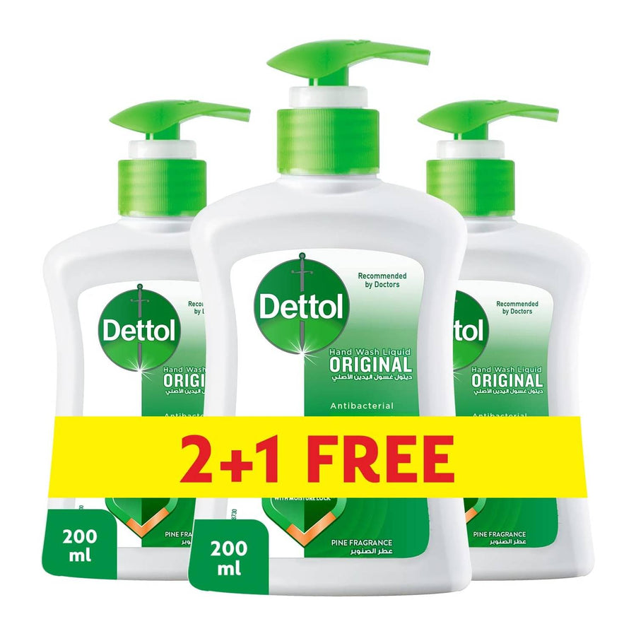 Dettol original handwash liquid soap pump for effective germ protection & personal hygiene (protects against 100 illness causing germs), 200ml (pack of 3)