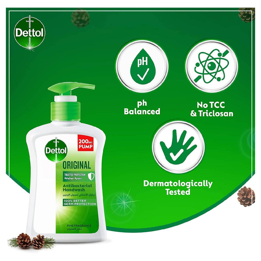 Dettol original handwash liquid soap pump for effective germ protection & personal hygiene (protects against 100 illness causing germs), 200ml (pack of 3)