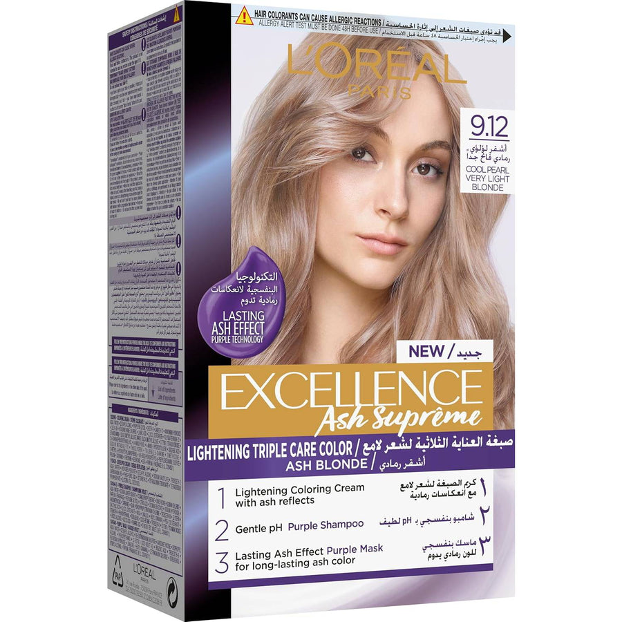 L’Oréal Paris excellence hair dye with purple shampoo and hair mask - 9.12 cool pearl very light blonde