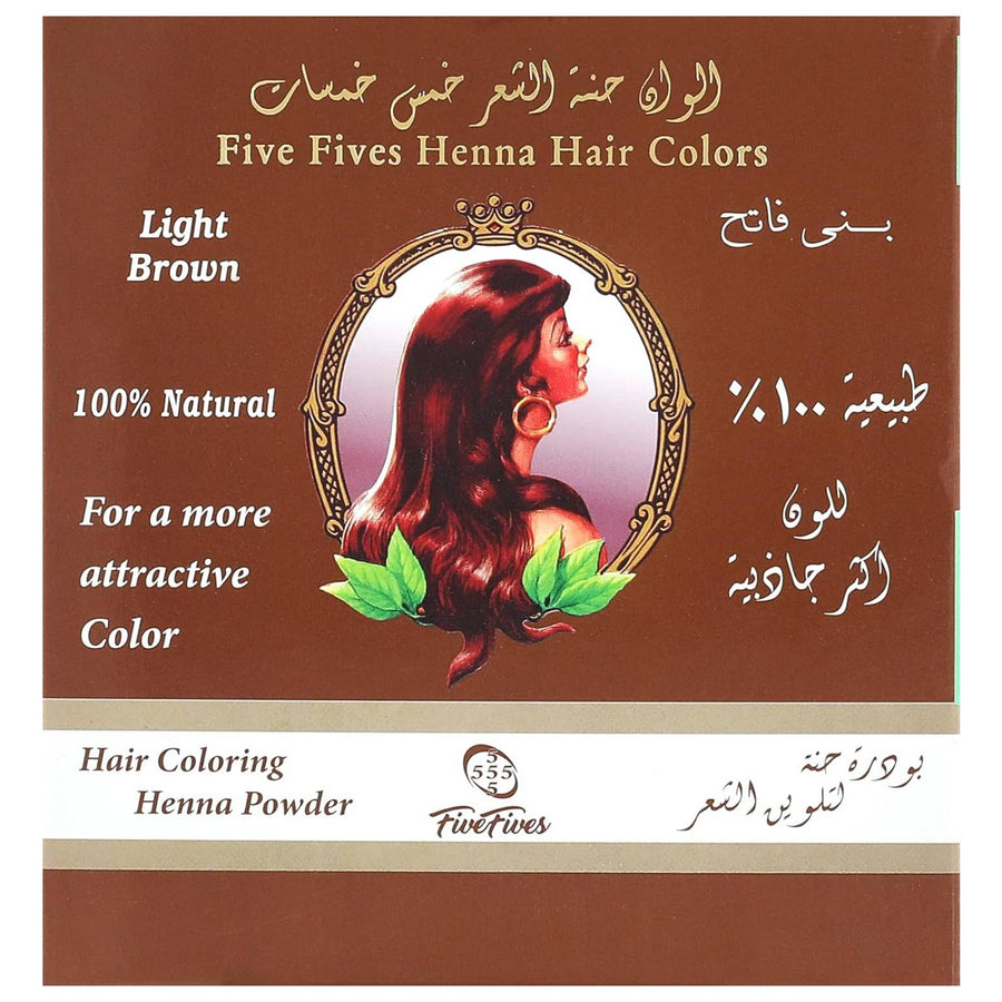 Five Fives Natural Henna Hair Color, Light Brown - 100 gm