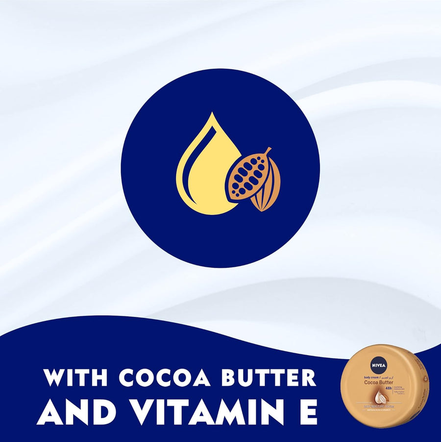 NIVEA Body Cream Dry Skin, Cocoa Butter Vitamin E, Jar 50ml