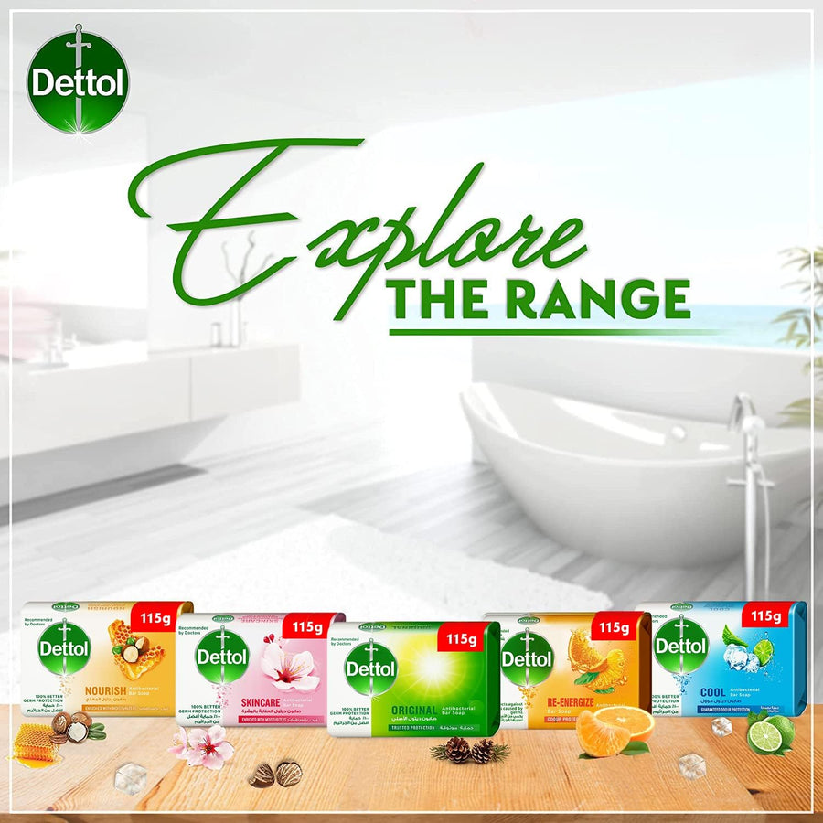 Dettol cool anti-bacterial bathing soap bar for effective germ protection, personal hygiene & odour protection , mint & bergamot fragrance, 4 pieces 115g @20% off