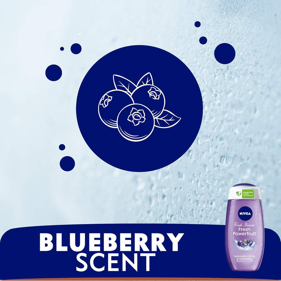 NIVEA Shower Gel Body Wash, Fresh Powerfruit Antioxidants Blueberry Scent, 250ml