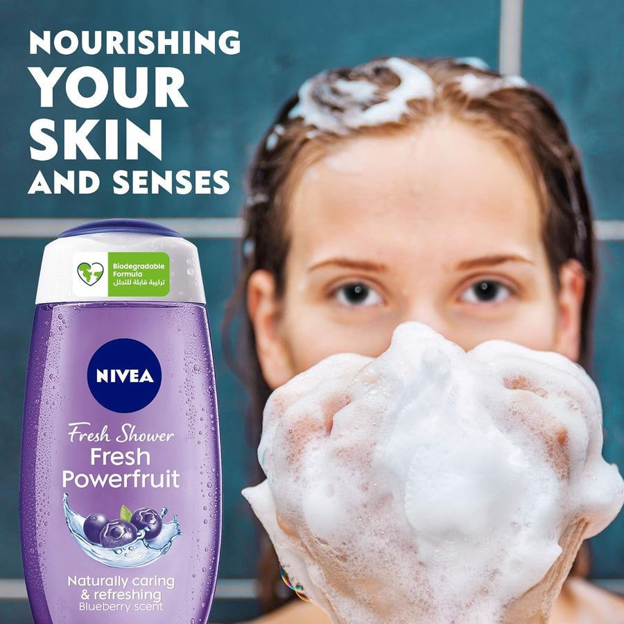 NIVEA Shower Gel Body Wash, Fresh Powerfruit Antioxidants Blueberry Scent, 250ml