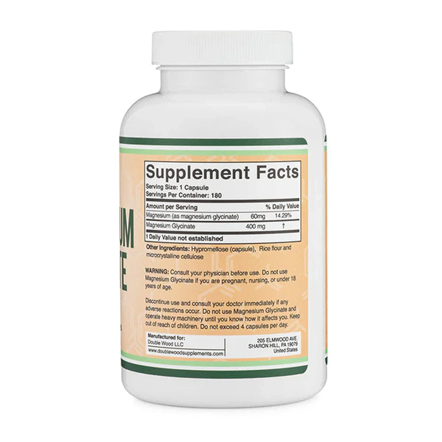 Magnesium glycinate (400 mg) – 180 veggie capsules