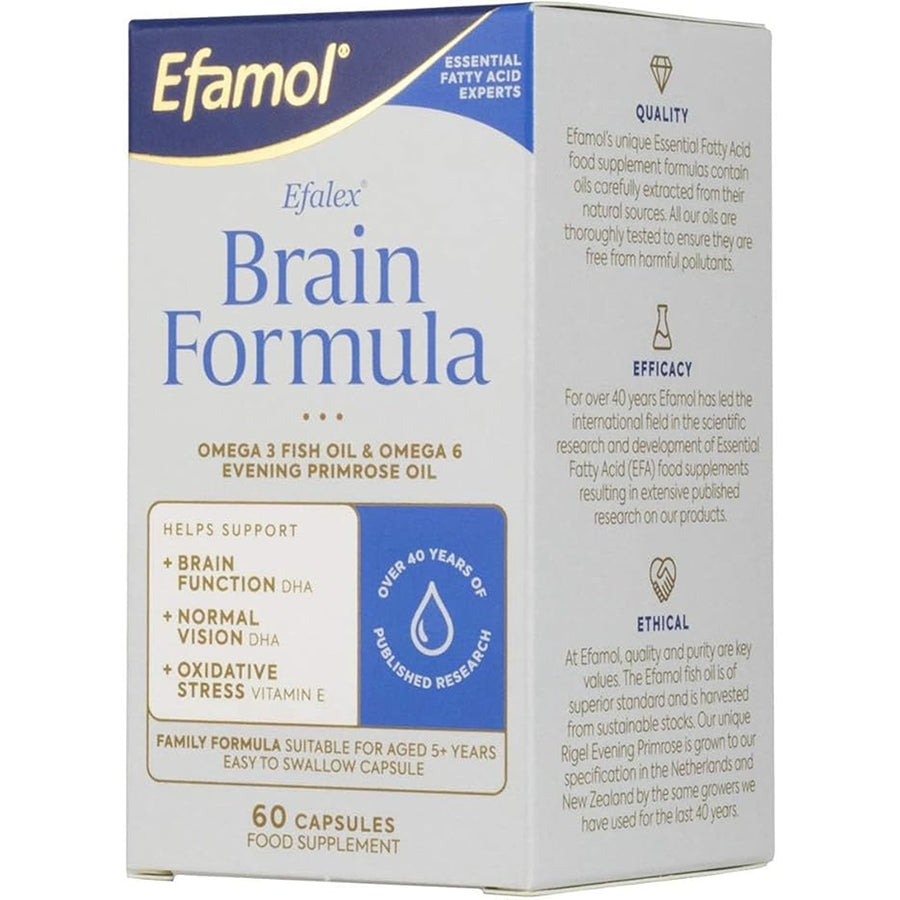 Efalex brain formula capsules - 60 fish oil capsules | fish oil omega 3 brain supplement & omega 6 evening primrose oil capsules | dha supports normal brain function | suitable from 5+