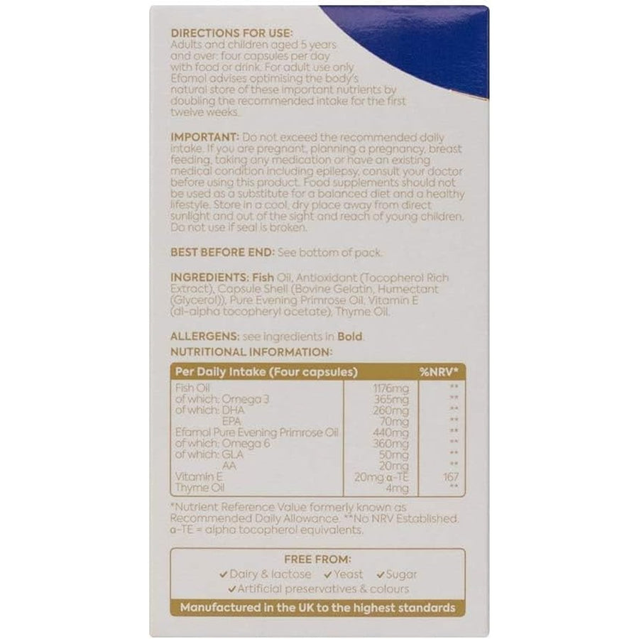 Efalex brain formula capsules - 60 fish oil capsules | fish oil omega 3 brain supplement & omega 6 evening primrose oil capsules | dha supports normal brain function | suitable from 5+