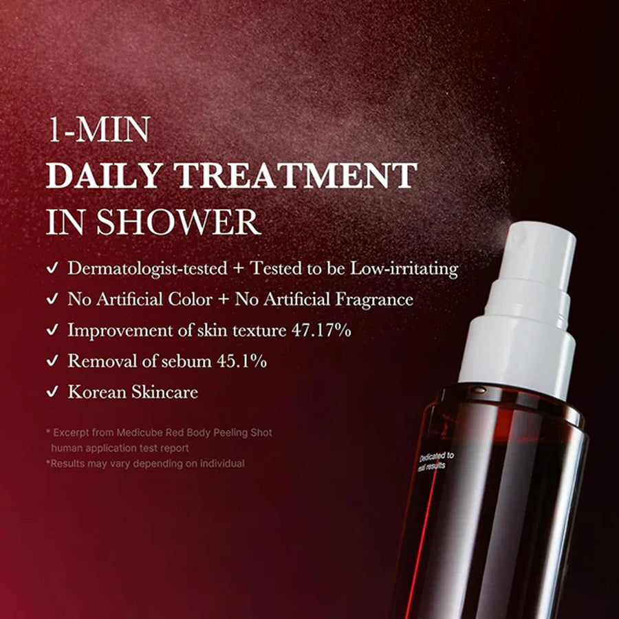 Red body peeling shot, body spray cleanser