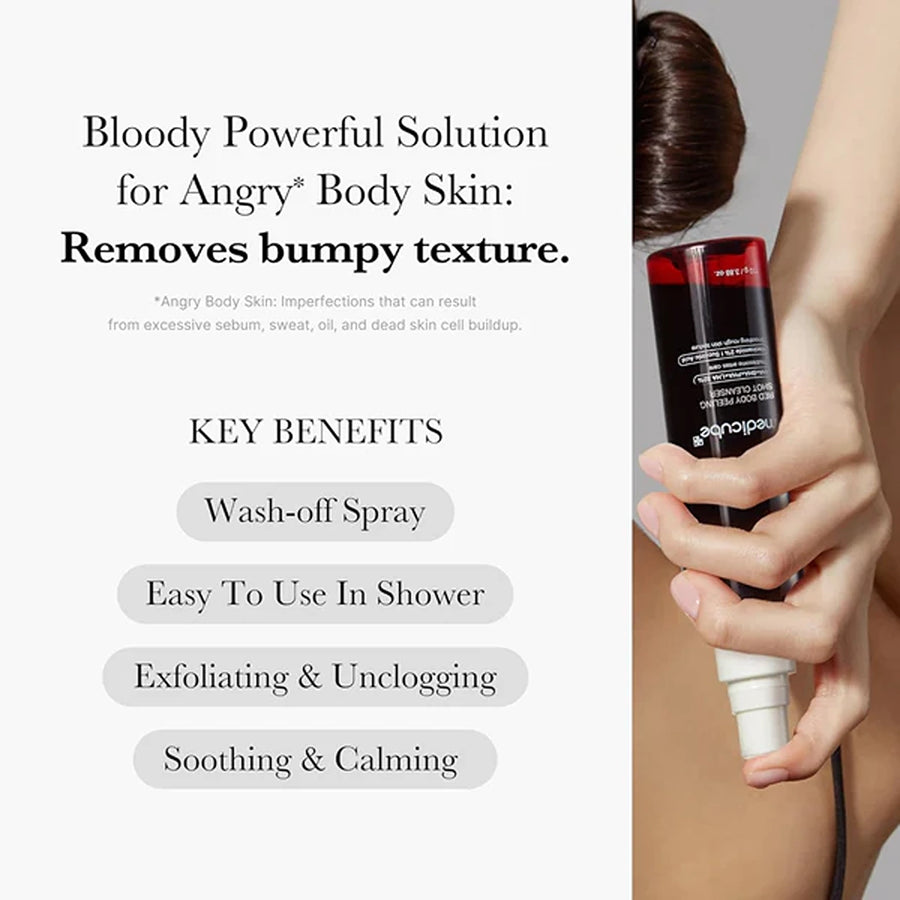 Red body peeling shot, body spray cleanser