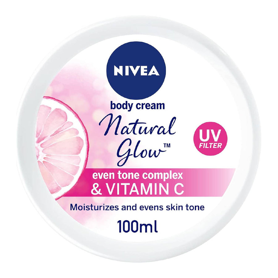 NIVEA Natural Glow Body Cream, Even Tone Complex & Vitamin C, All Skin Types, Jar 100ml