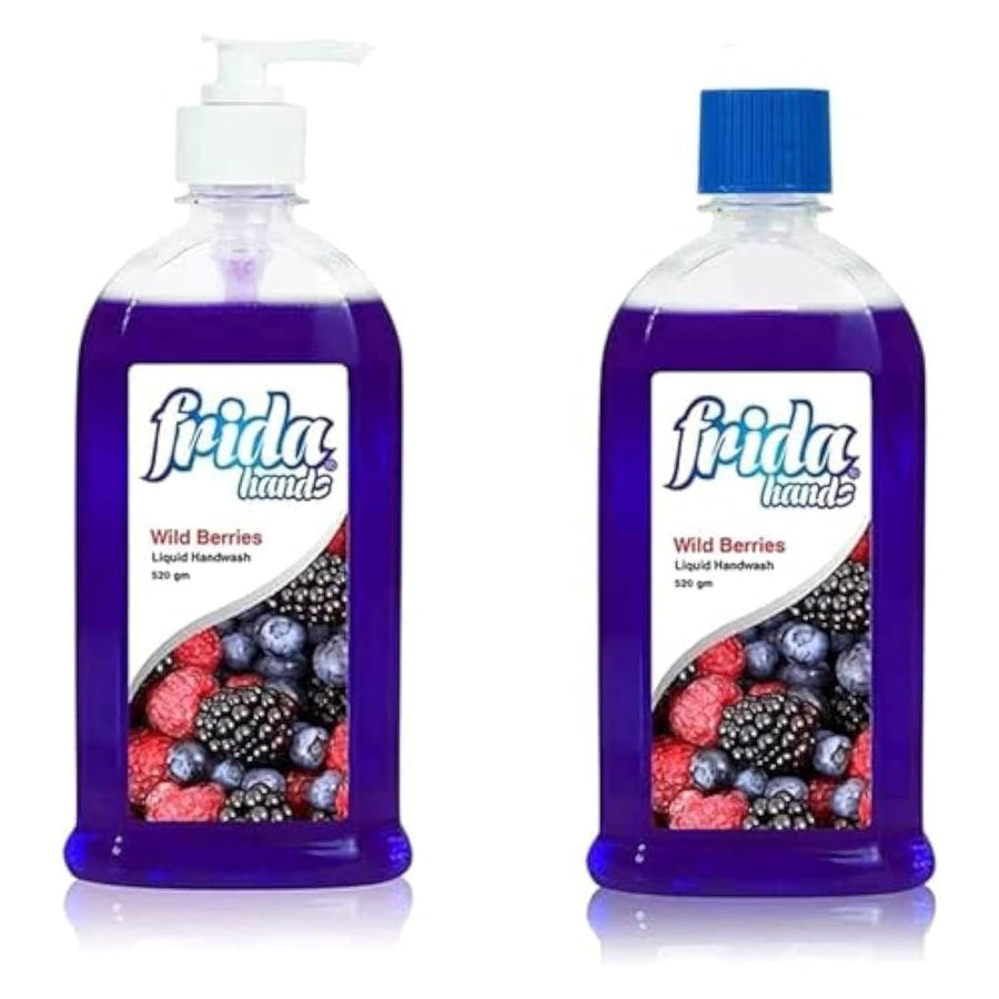 Frida hands wild berries liquid hand soap with pump, 520 gm with wild berries liquid hand soap bottle, 520 gm