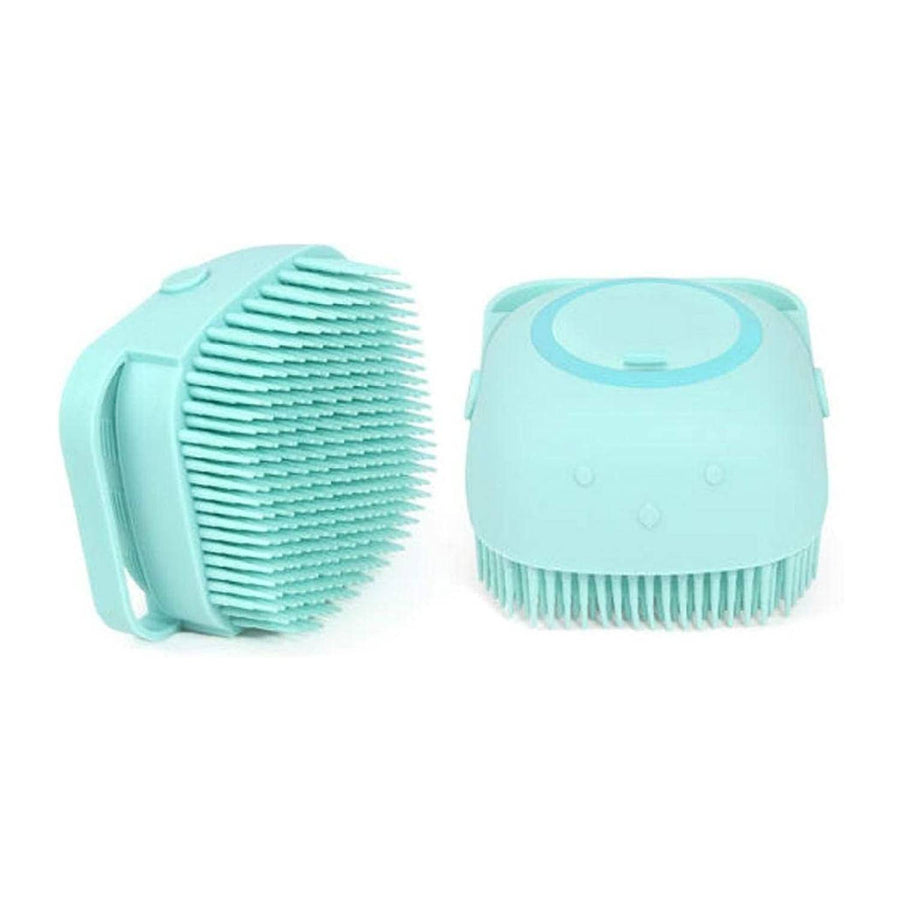 A silicone shower brush with a soap dispenser