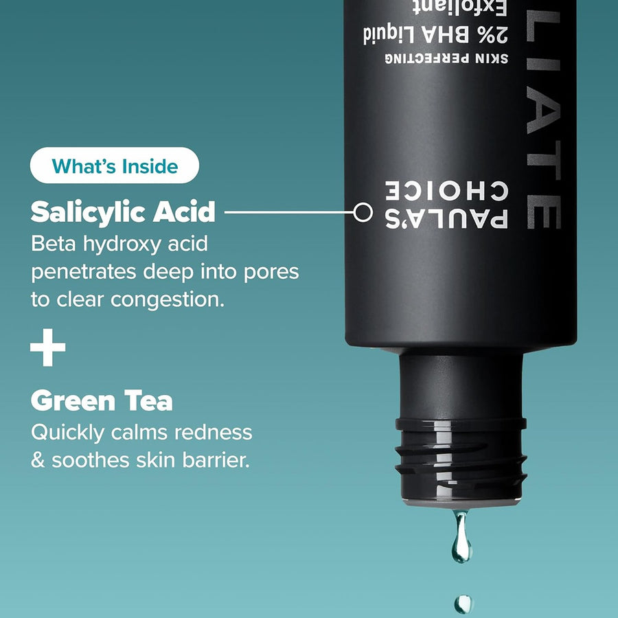 Skin perfecting 2% bha,Liquid salicylic acid exfoliant, gentle facial exfoliator for blackheads, large pores, wrinkles & fine lines, travel size, 1 fluid ounce - packaging may vary